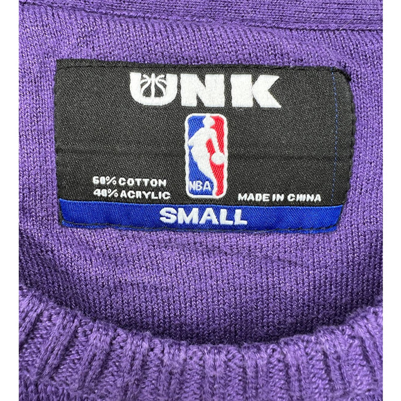 NBA Vintage Y2K Mens S LAKERS Knit Logo Sweater Front Pockets Crewneck Purple - Picture 4 of 7